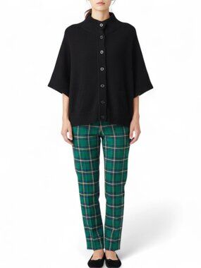 Garnet Hill Wool Angora Blend Sweater Button Front Cape Medium Cardigan Black